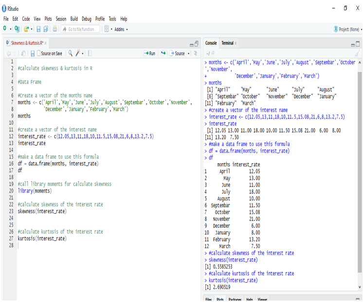 Calculate skewness & Kurtosis in R: